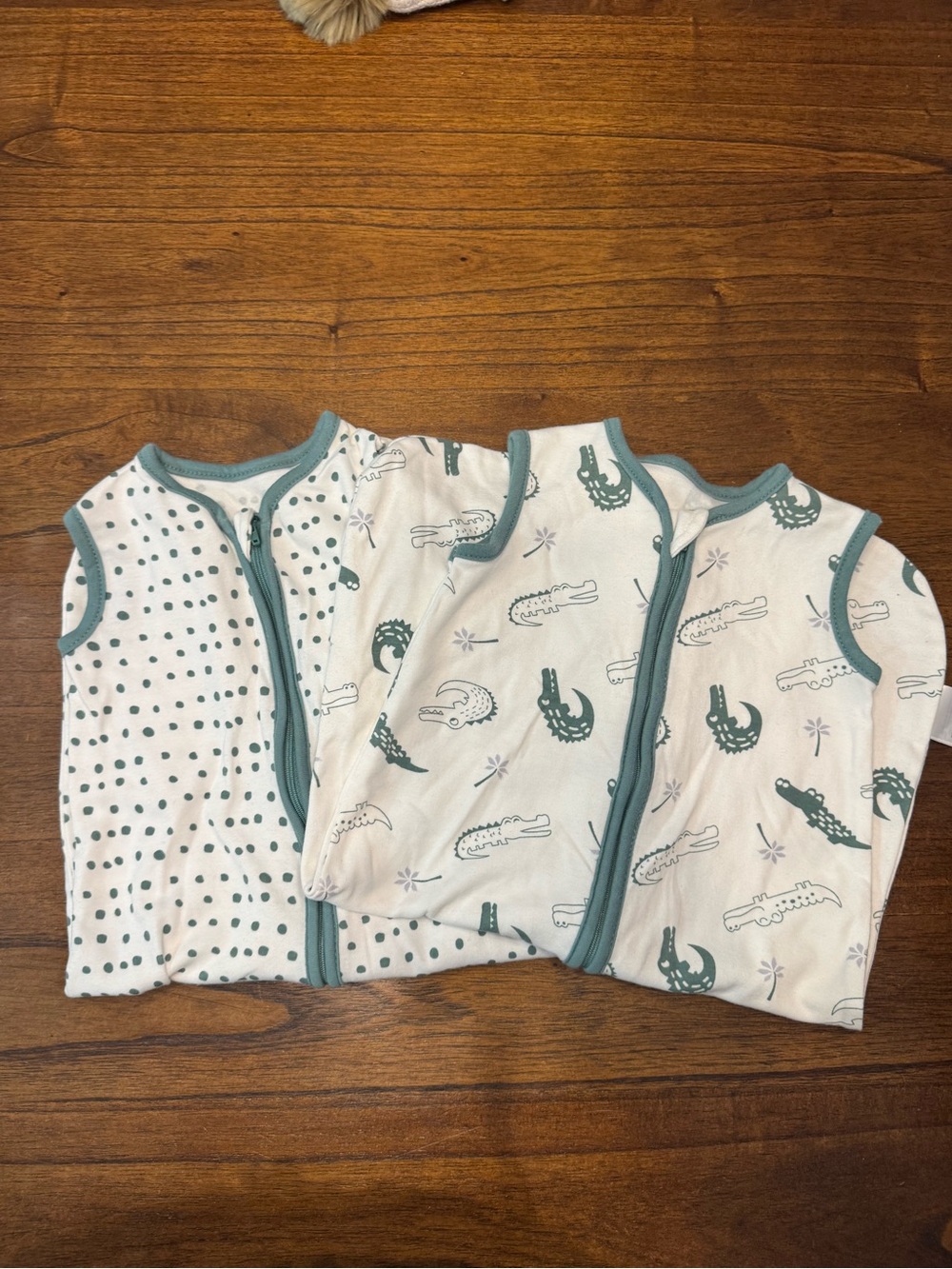 Baby Sleep Sack Set - Green Crocodile Print and Dot Patterns